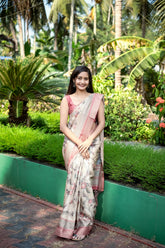 Mysore Silk Digital Print Cream Saree With Unstiched Blouse Piece-MPHMS-02-CREAM